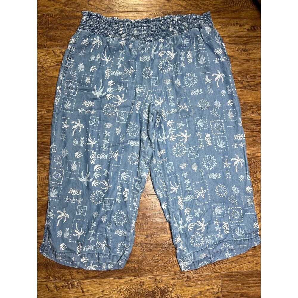 Sag Harbor Beachy Chambray Cropped Tropical Theme Whimsical Wide Leg Capri 2X
